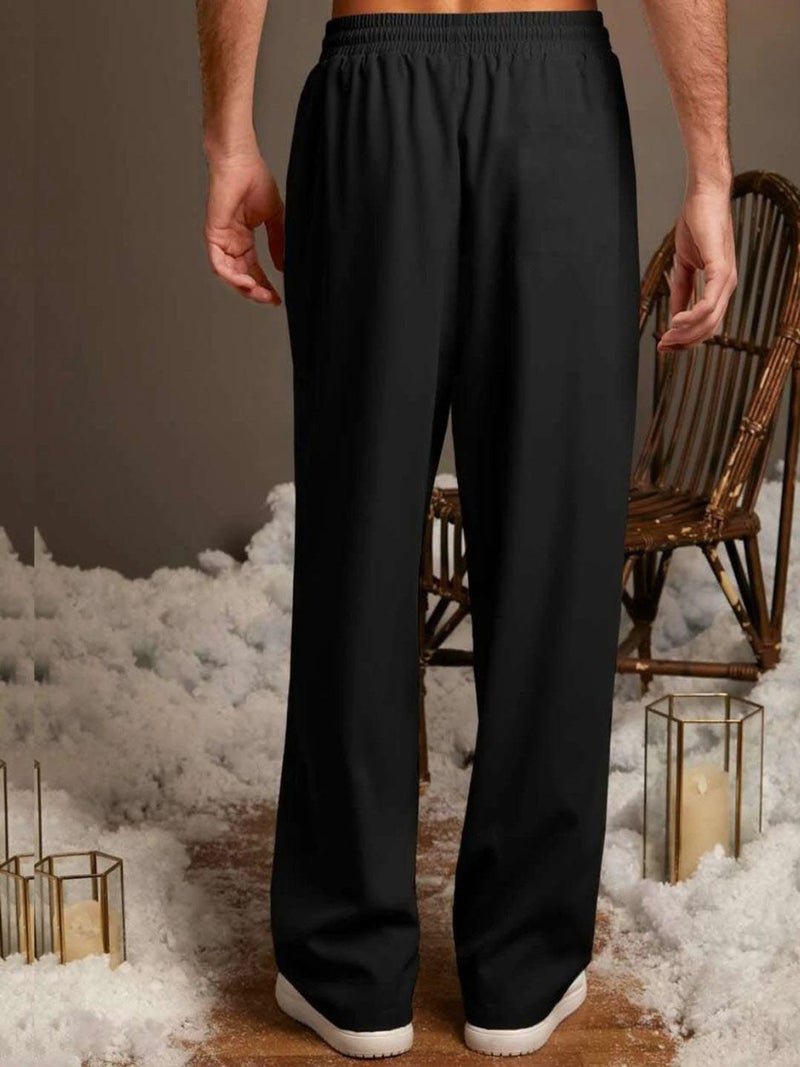 فلاينوف بنطلون رياضي رجالي كوري أسود سادة بقصة فضفاضة - Image 3